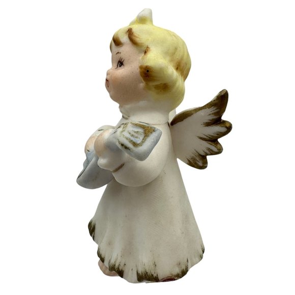 Vintage Lefton Angel with Blue Guitar Mandolin Pink Bow Blond Hair #1592 - Picture 5 of 6